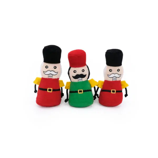 ZippyPaws Holiday Miniz 3 Pack  Nutcrackers  |  Mini Squeaky Plush Toy Set
