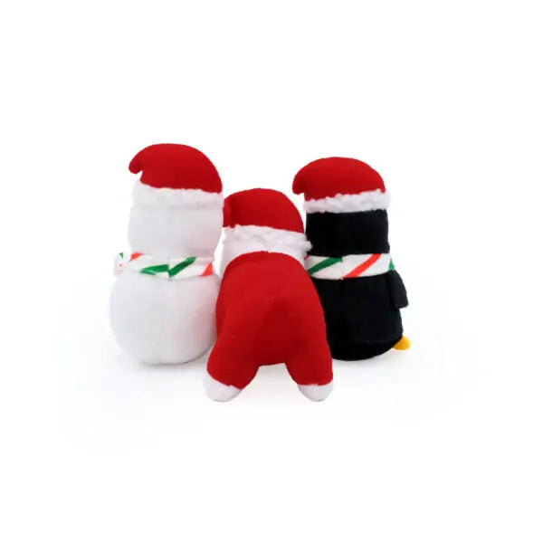 ZippyPaws Holiday Miniz 3 Pack  Festive Animals  |  Mini Squeaky Plush Toy Set