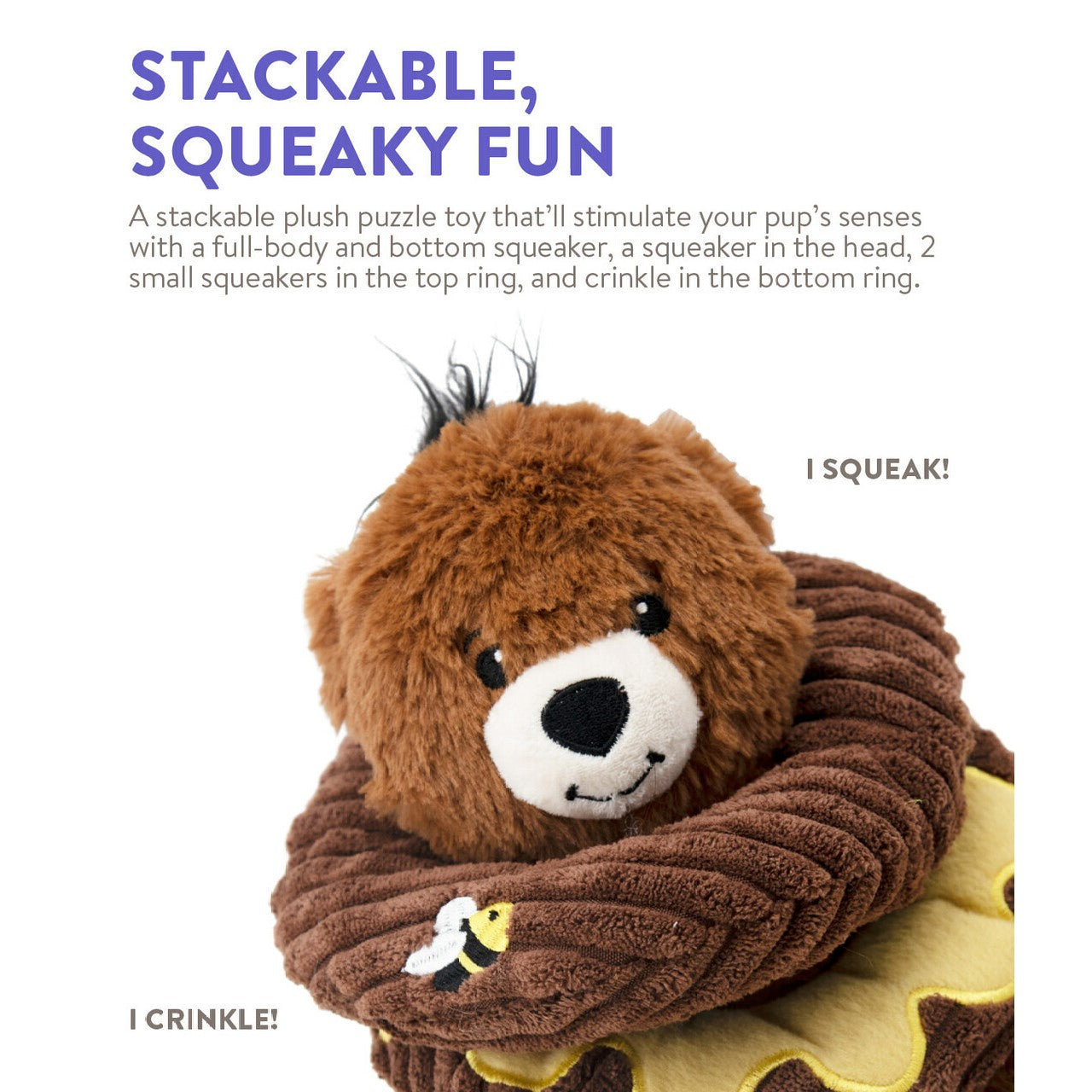 Charming Pet Ringamals  Honey Bear  |  Plush Puzzle Squeaky Dog Toy