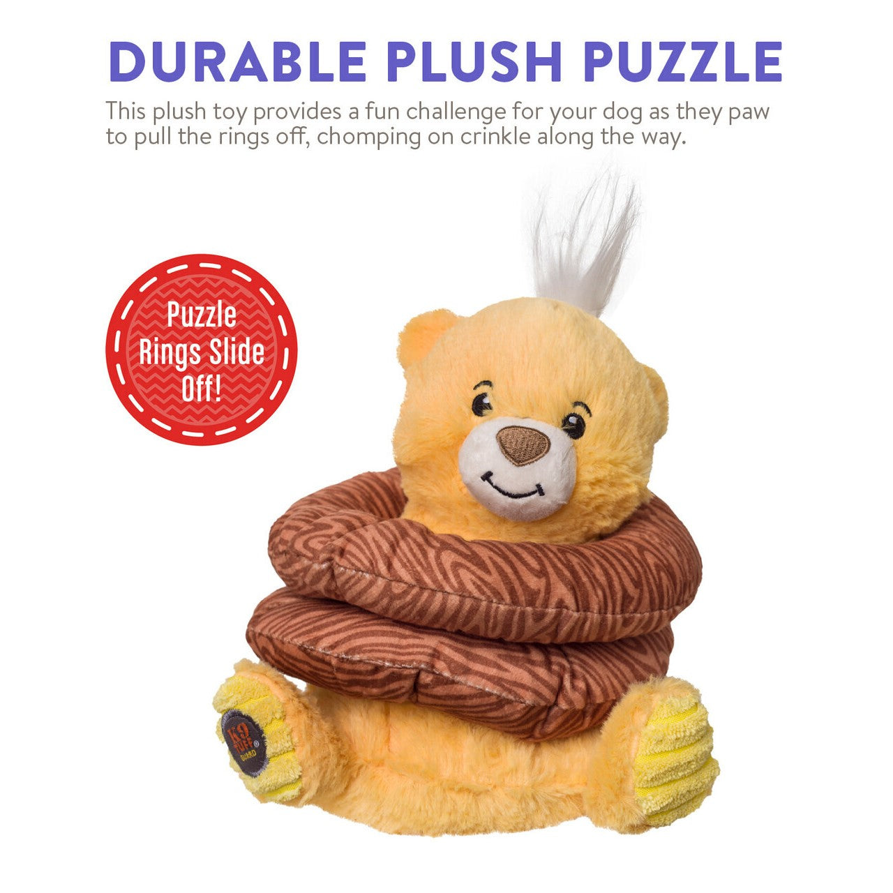Charming Pet Ringamals  Bear  |  Plush Puzzle Squeaky Dog Toy