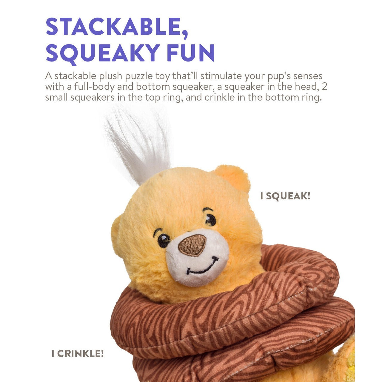 Charming Pet Ringamals  Bear  |  Plush Puzzle Squeaky Dog Toy