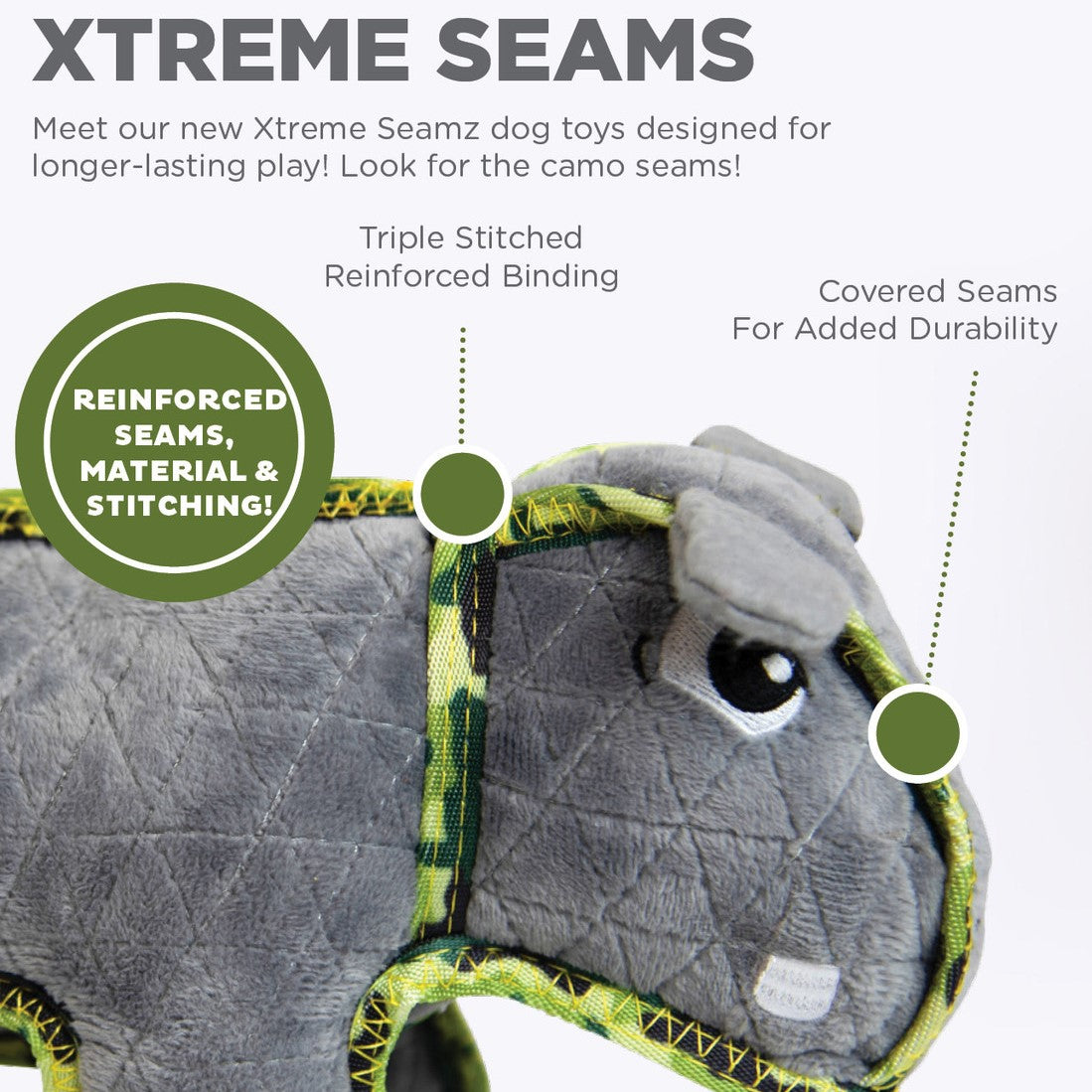 Outward Hound Xtreme Seamz  Hippo Medium  |  Squeaky Plush Toy