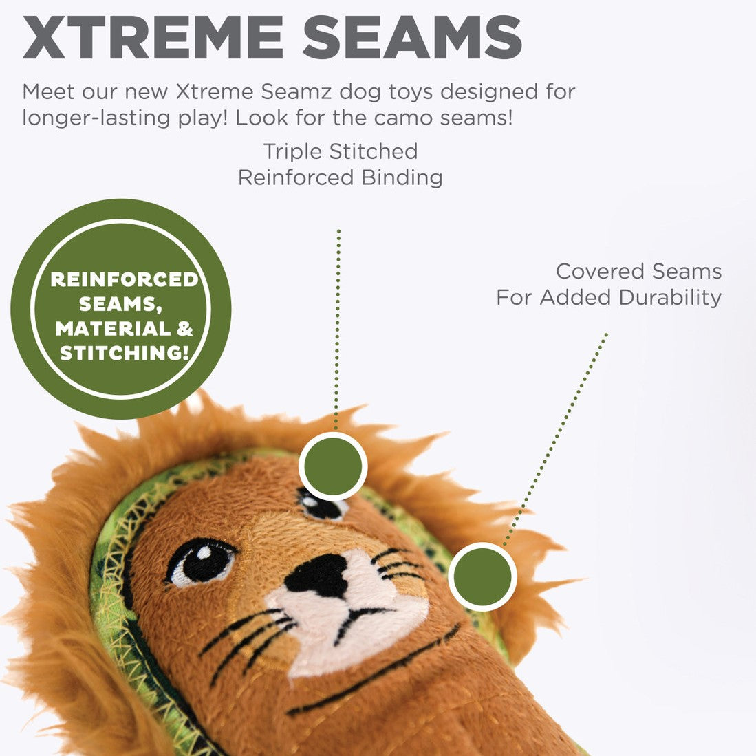 Outward Hound Xtreme Seamz  Lion Small  |  Squeaky Plush Toy