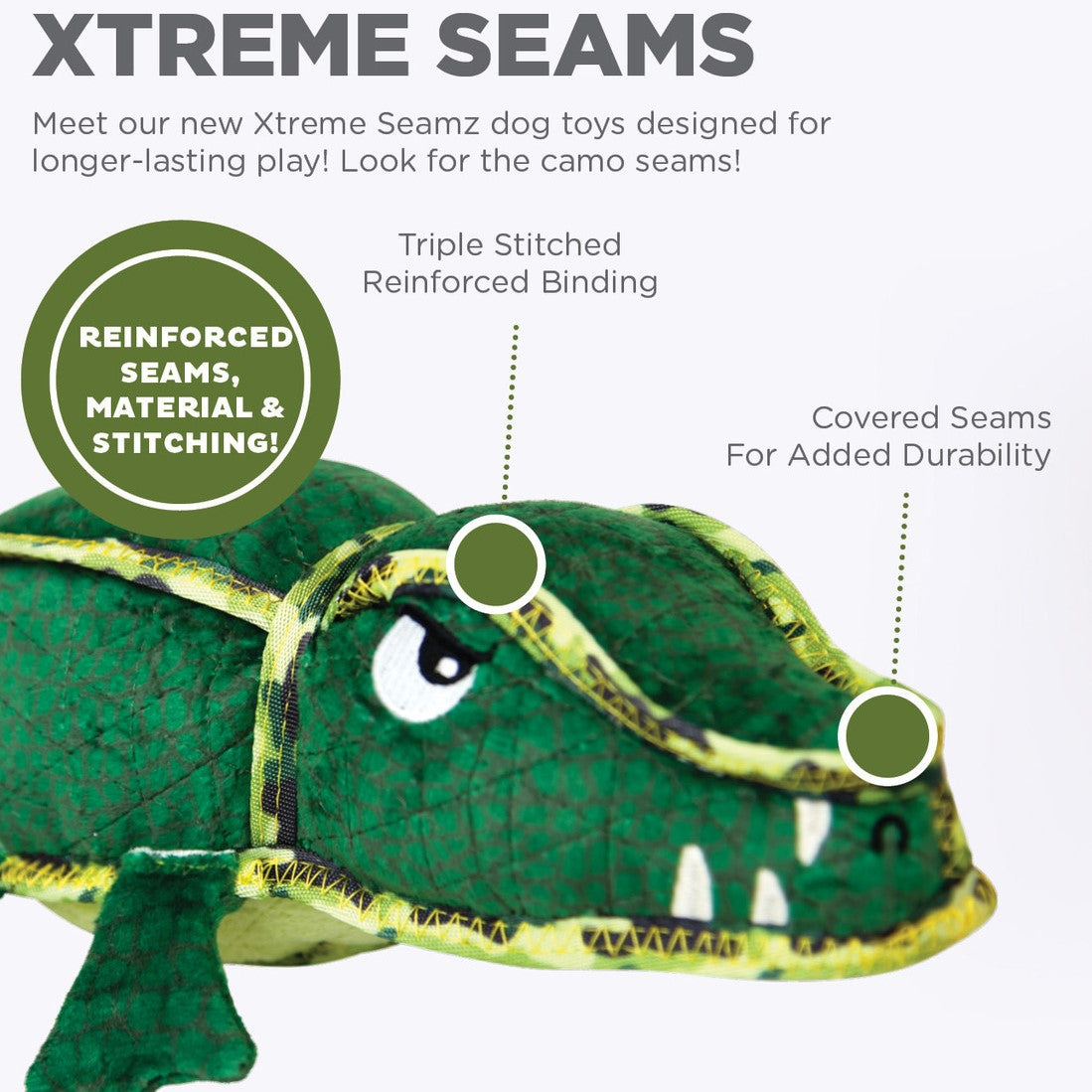 Outward Hound Xtreme Seamz  Alligator Medium  |  Squeaky Plush Toy