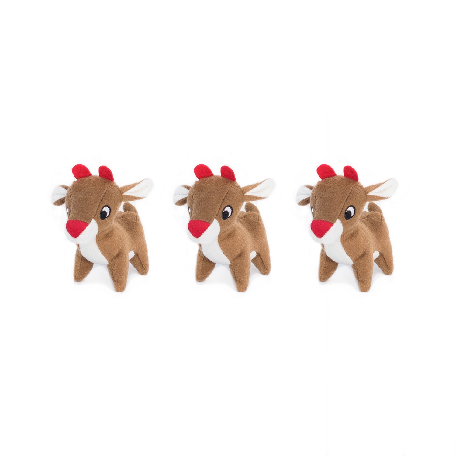 ZippyPaws Holiday Miniz  Reindeer 3 Pack  |  Mini Squeaky Plush Toy Set