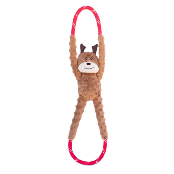 ZippyPaws Christmas Holiday RopeTugz  Reindeer  |  Plush Squeaky Tug Toy