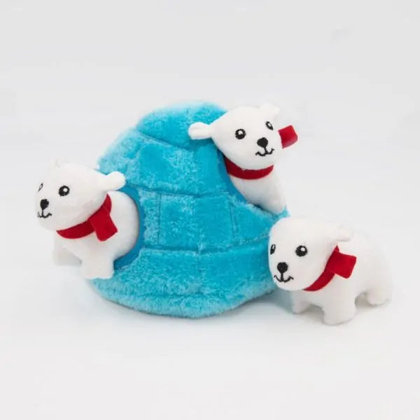 ZippyPaws Zippy Burrow  Polar Bear Igloo  |  Interactive Plush Puzzle Toy