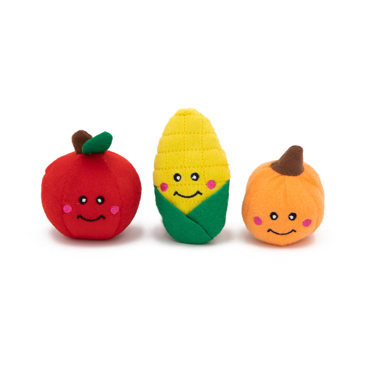 ZippyPaws Fall Harvest Miniz  Veggies 3 Pack  |  Mini Squeaky Plush Toy Set