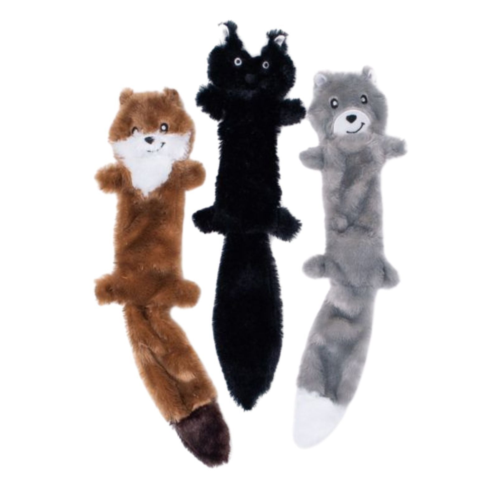 ZippyPaws Skinny Peltz 3 Pack (Weasel, Skunk & Wolf  |  No-Stuffing Squeaky Plush Toys