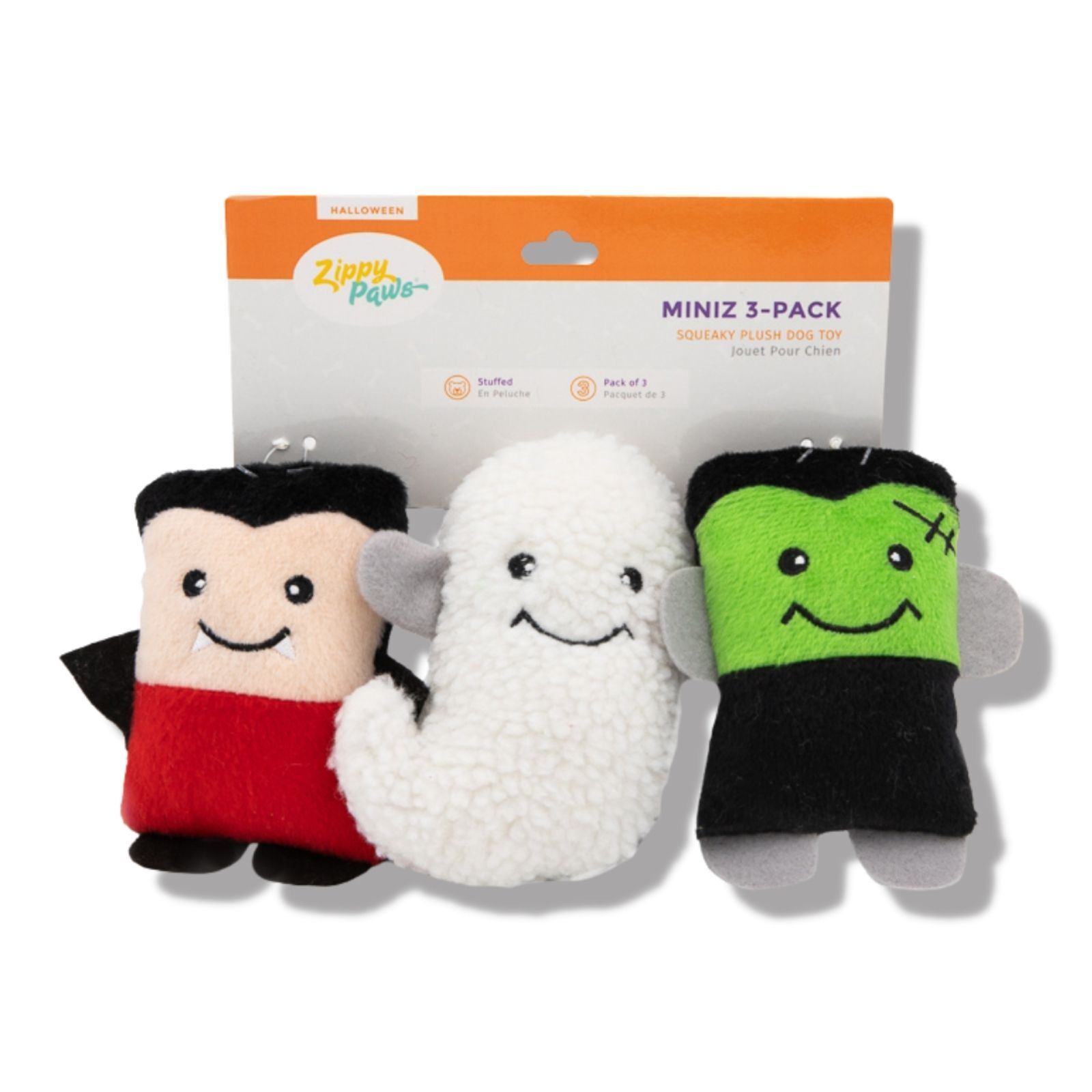 ZippyPaws Halloween Miniz  Monsters 3 Pack  |  Mini Squeaky Plush Toy Set